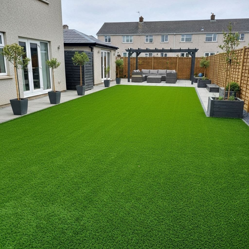 Completed artificial grass installation showing beautiful results