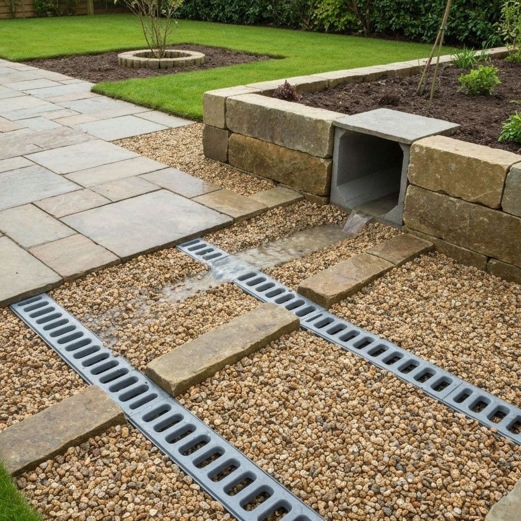 Various garden drainage solutions in Belfast including French drains and soakaways
