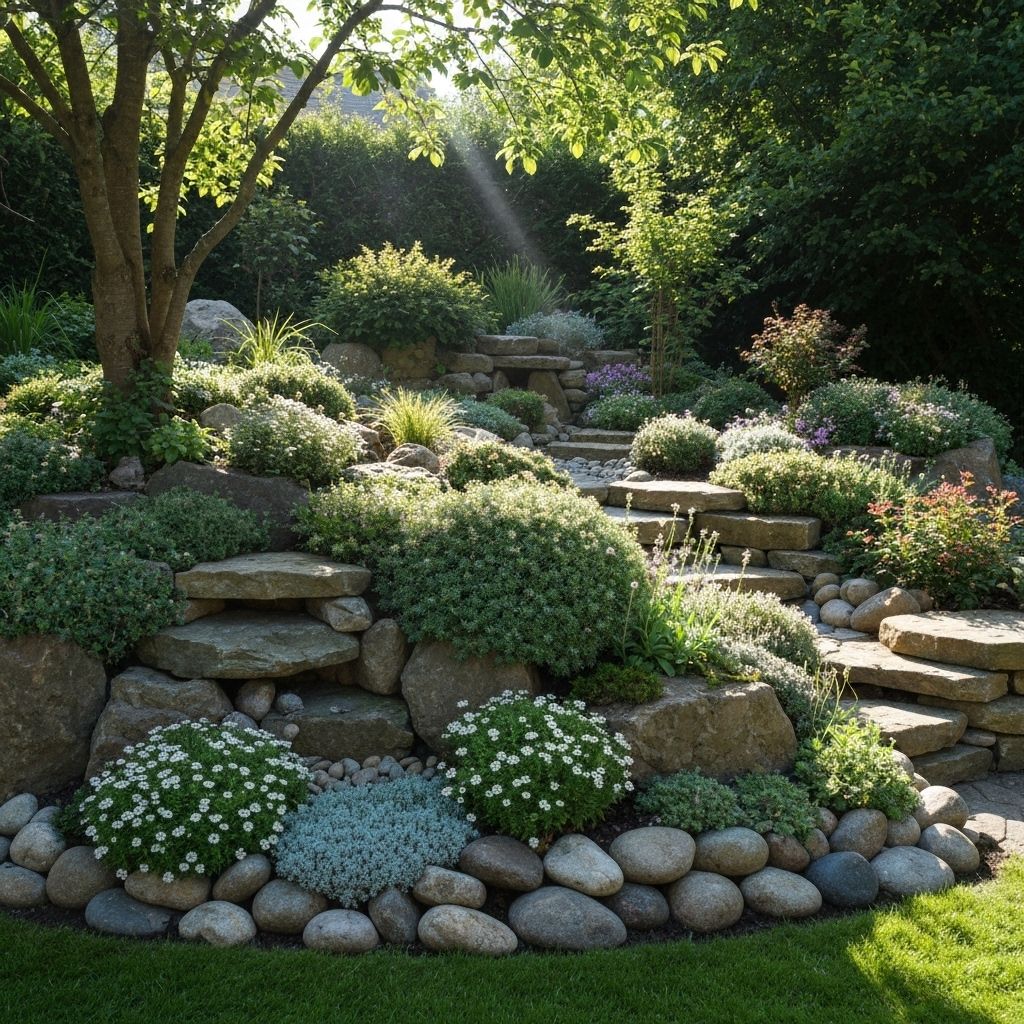 Professional rockery landscaping in Belfast with alpine plants and natural stone features
