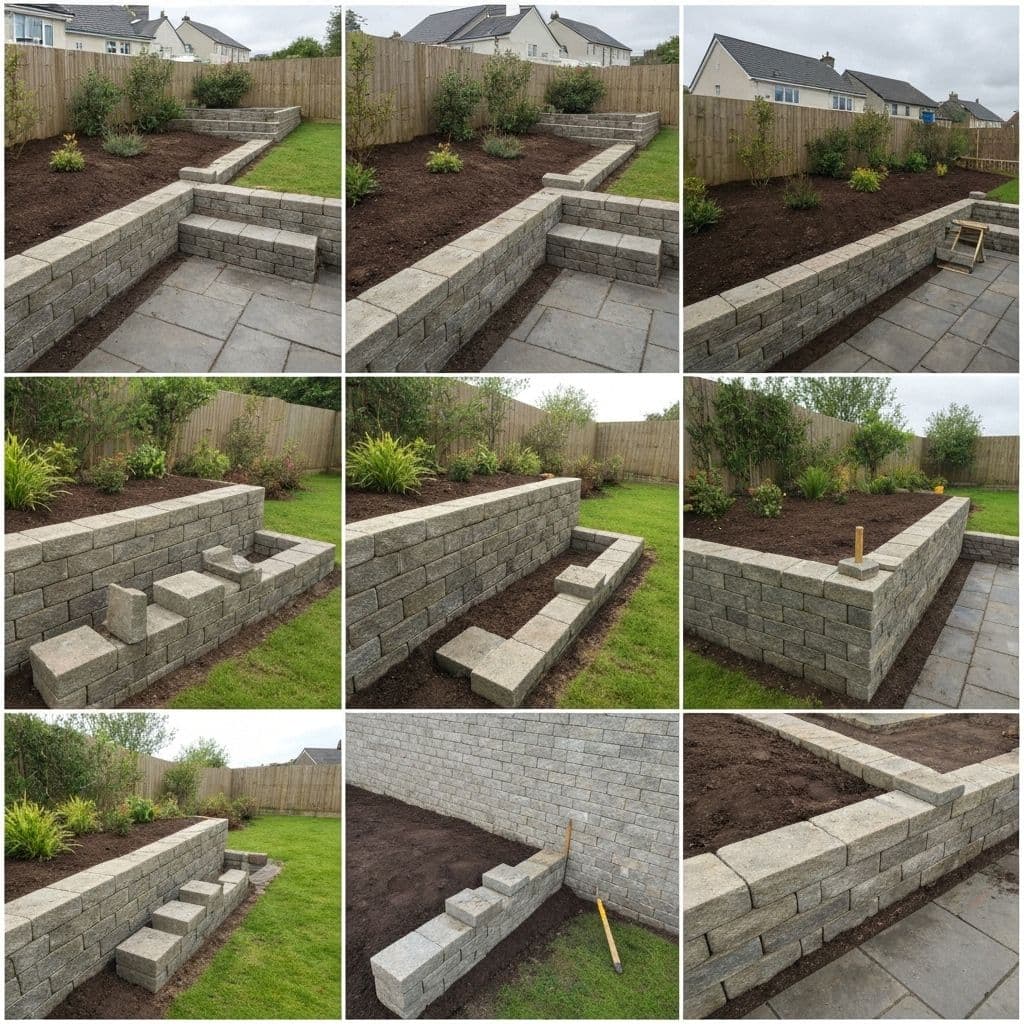 Retaining wall construction creating garden terraces