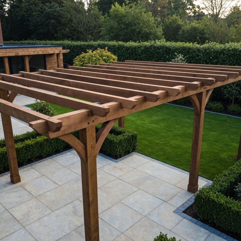 Professional timber pergola construction in Belfast showing expert craftsmanship