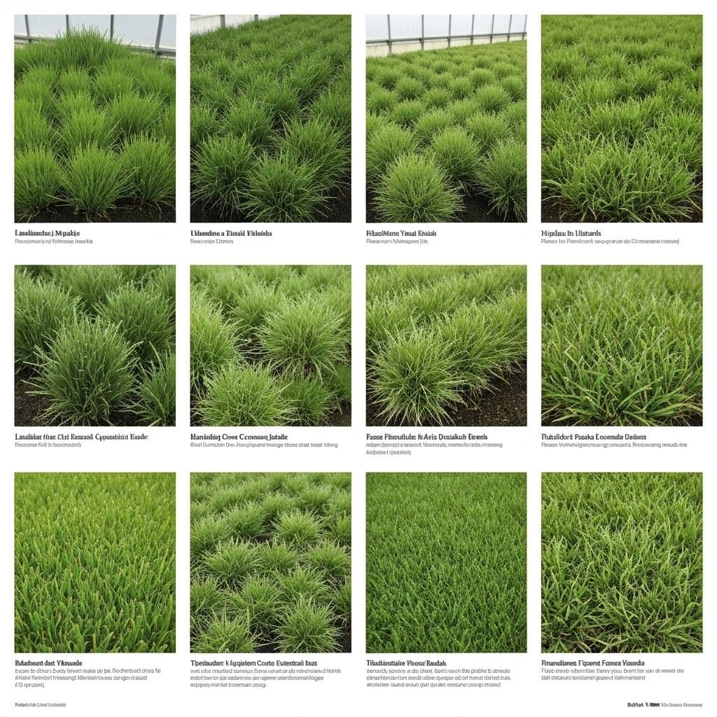 Different types of turf showing grass varieties and quality